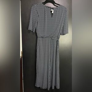 Wisp XS Navy Blue Dotted Zipup Jumpsuit, Ankle Length